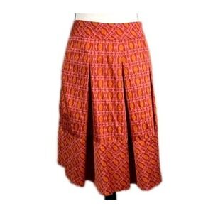 Talbots Womens A-Line Skirt Size 18 Orange Ikat Print Pleated‎ Back Zip Cotton